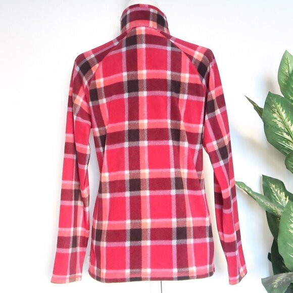 Eddie Bauer Red Plaid Ultra Soft Fleece 1/4 Zip Long Sleeve Pullover Top Medium - Picture 8 of 12